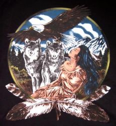 T-Shirt Frau mit Wölfe und Adler