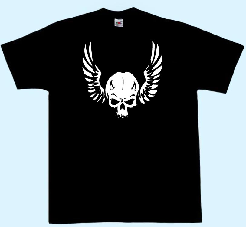 Shirt in schwarz mit weißen Totenkopf mit Flügel