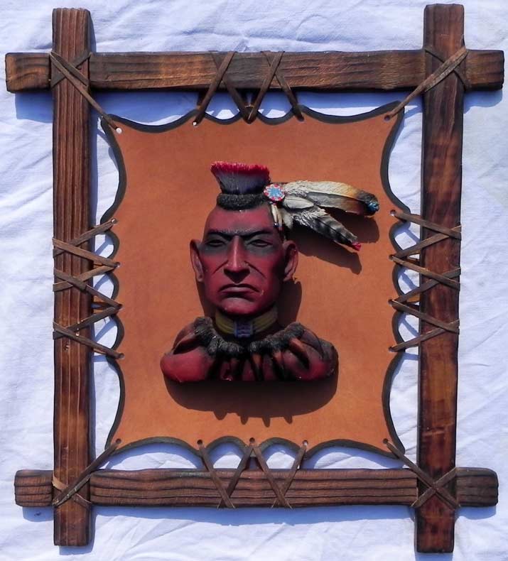 Indianer 3D - auf Leder im Holzrahmen