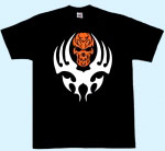 Shirt in schwarz mit weißen Tribal und ein Totenkopftribal in orange